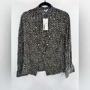 Meaneor Stylish Black and Gold Floral Woman’s Blouse size: M